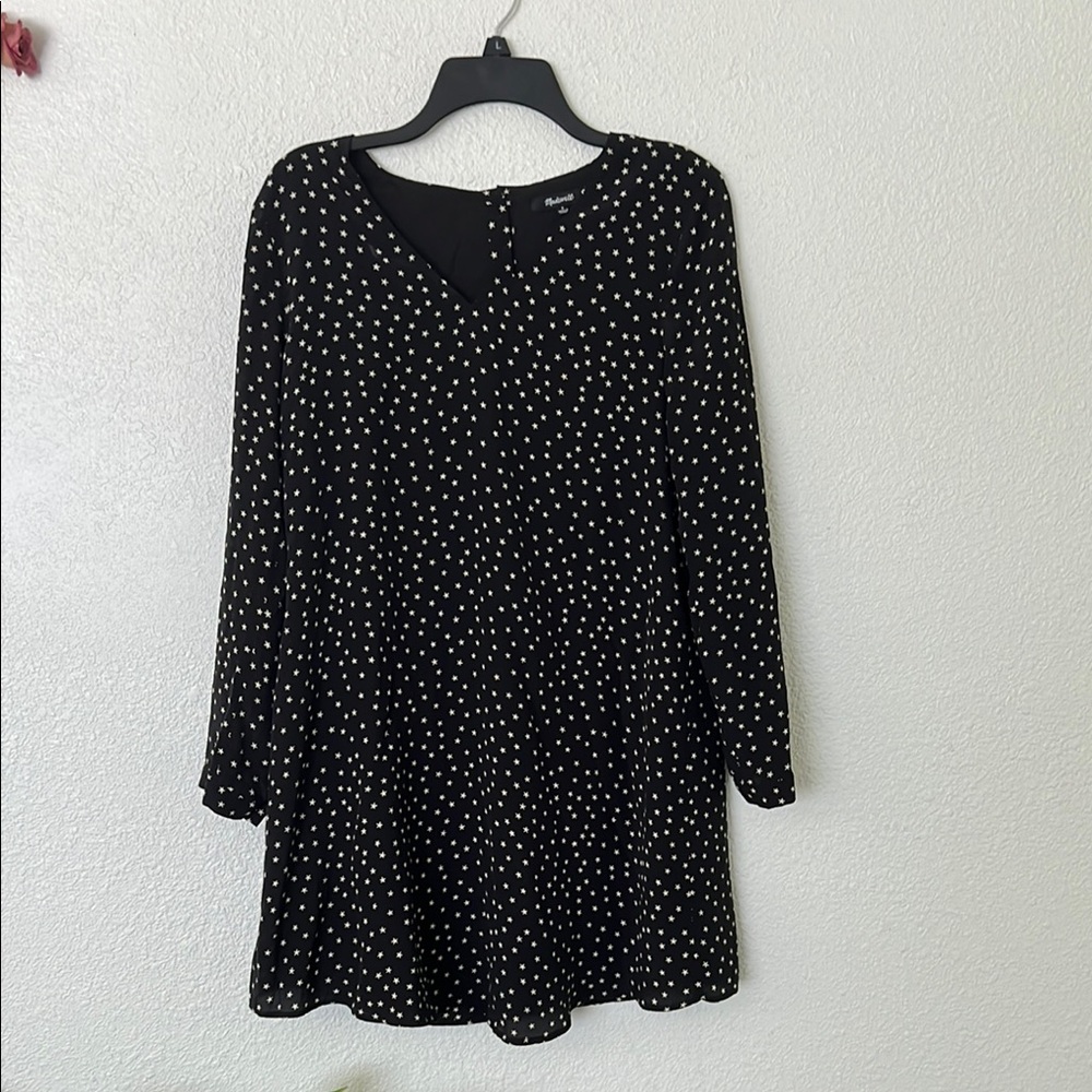 Madewell Blk & what  V-Neck Bishop Sleeve Sundress -size med buttons up the back